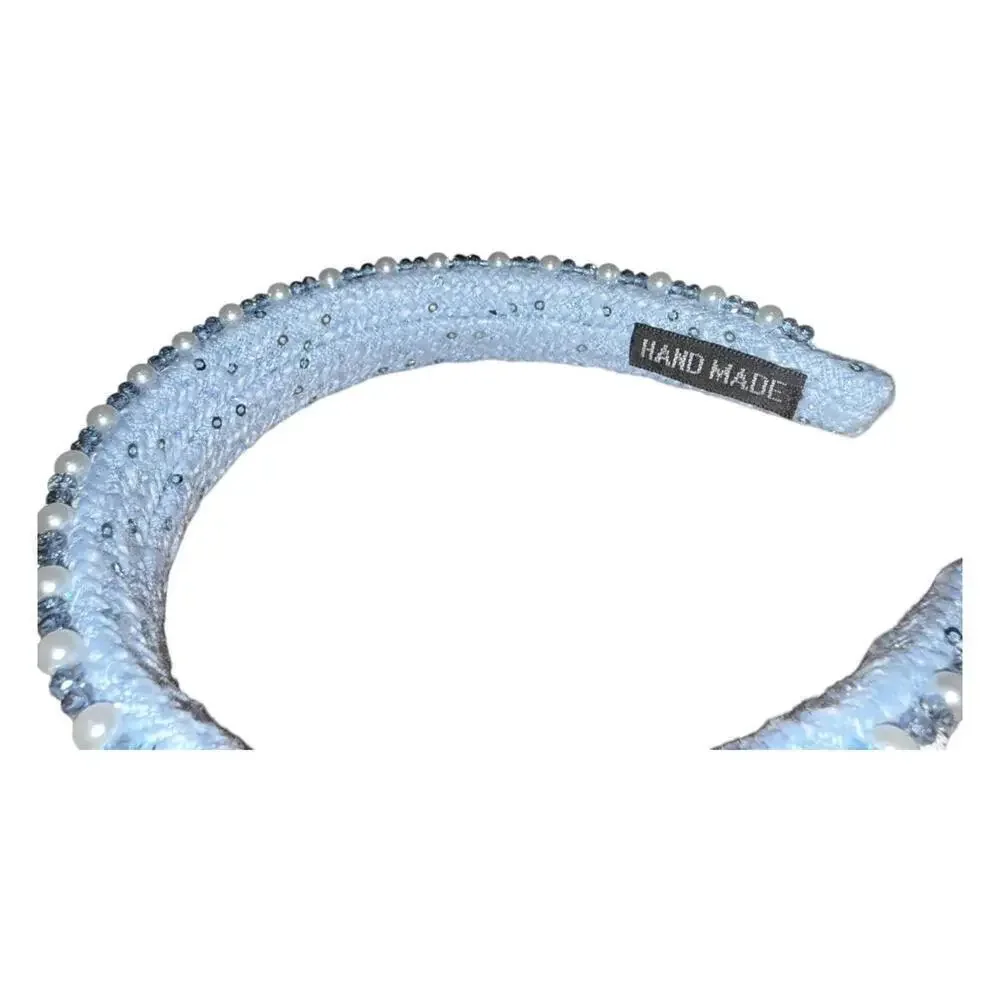 New Designer Inspired Handmade Light Blue Beaded and Pearl Embellished Headband